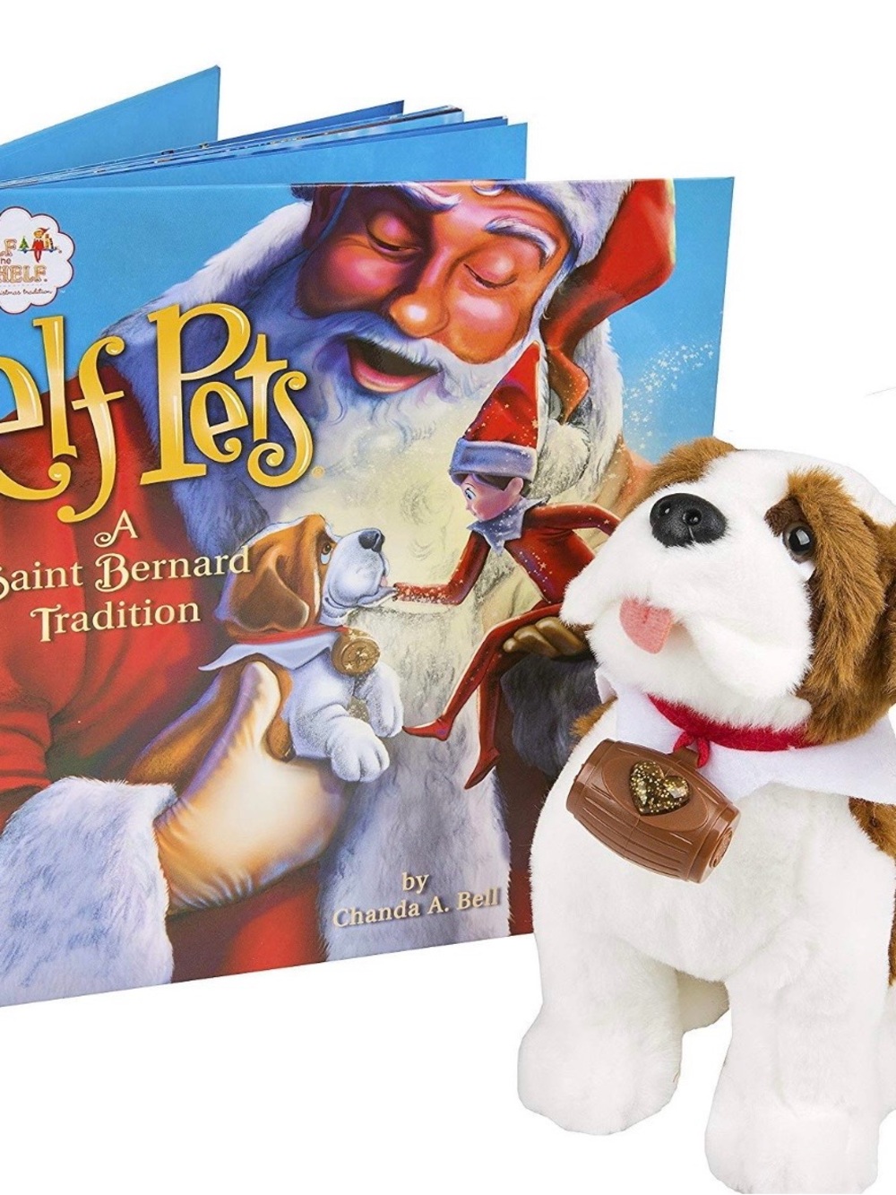 Elf on the shelf. Elf pet St. Bernard.